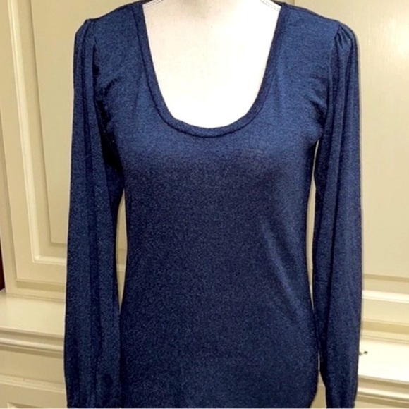 Michael Stars for Anthropologie Blue Metallic Pleated Top Long Sleeve Tee Sz OS - Picture 11 of 11